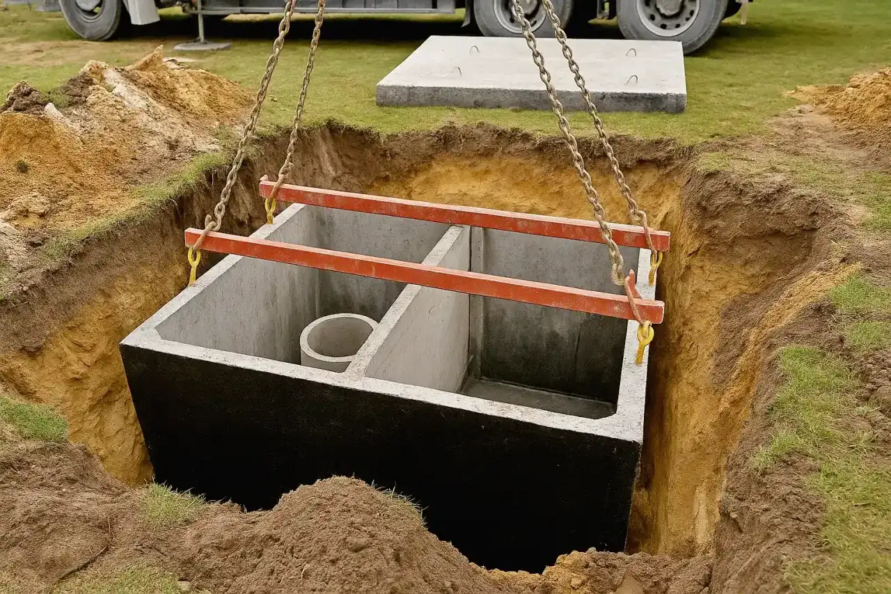 Montaż szamba betonowego. Dowiedz się, ile kosztuje założenie szamba i jakie są etapy prac.