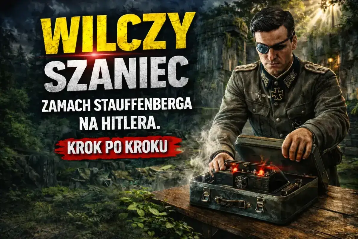 Wilczy Szaniec: zamach Stauffenberga na Hitlera. Kluczowy moment przygotowań, gdy von Stauffenberg otwiera walizkę z bombą.