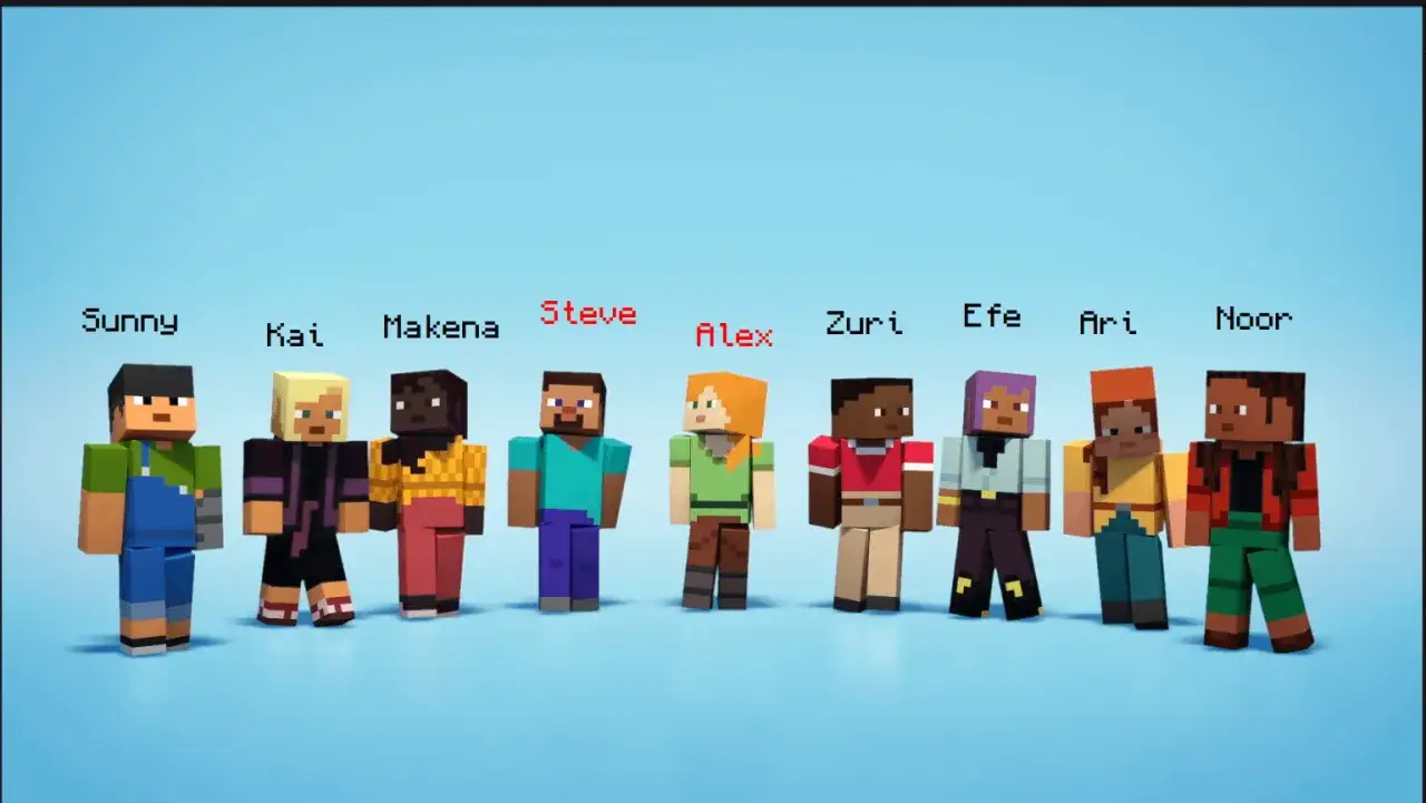Kolekcja skinów do MC: Sunny, Kai, Makena, Steve, Alex, Zuri, Efe, Ari i Noor.