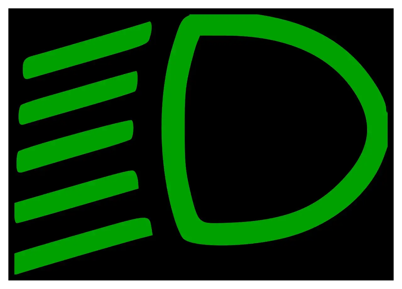 Spia verde per luci di posizione accese. Il simbolo mostra un fascio di luce che si estende da sinistra verso destra, indicando la visibilità.
