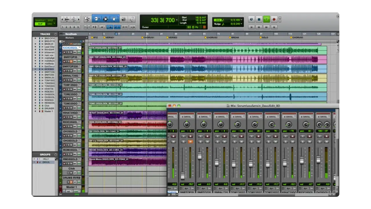 Interface d'un logiciel de mixage audio professionnel, affichant des pistes et des faders. Le meilleur logiciel de mixage pour vos créations musicales.