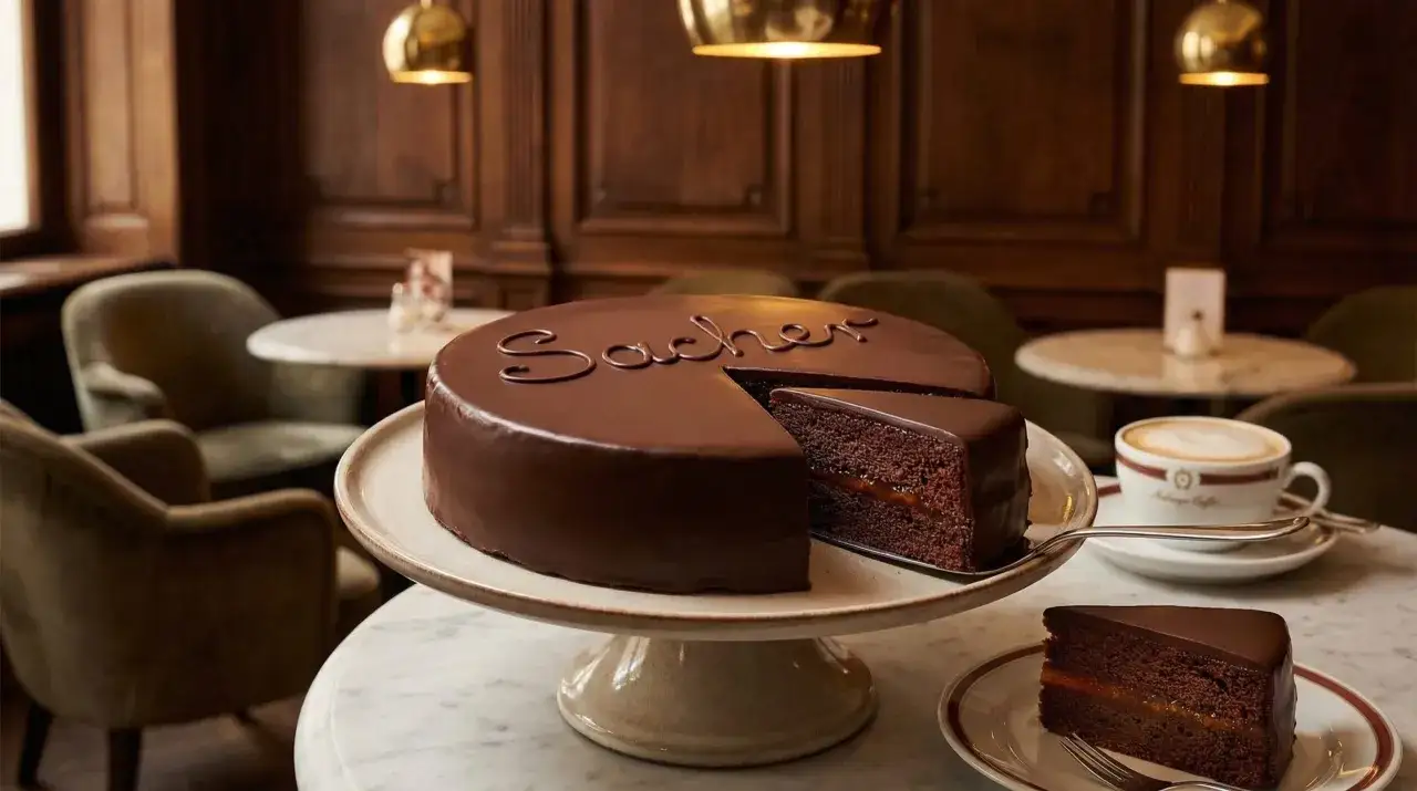 Elegancki tort Sachera z napisem 