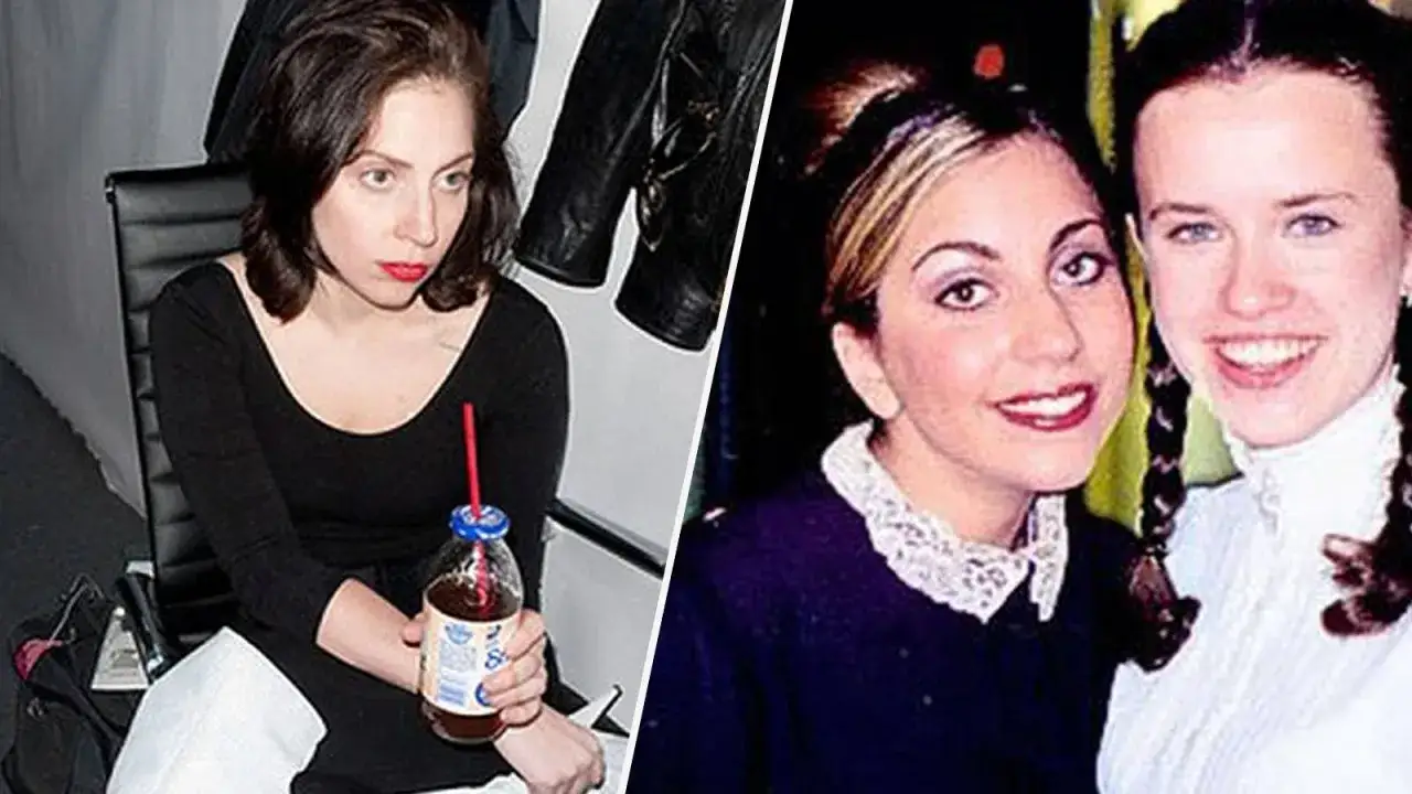 Lady Gaga kiedys, młoda artystka z napojem w butelce i zdjęcie z przyjaciółką.