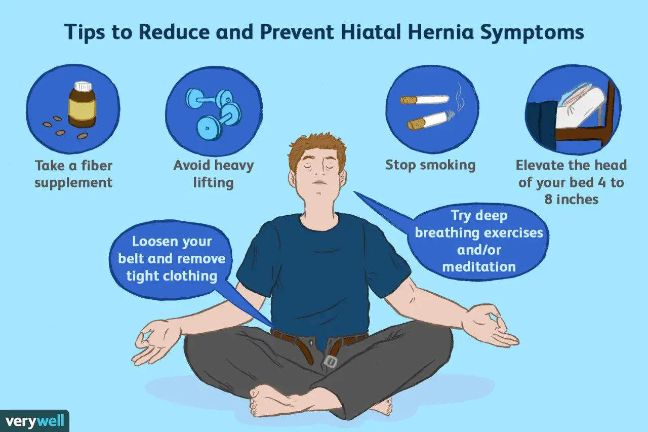 Conseils pour réduire les symptômes de hernie hiatale : supplément de fibres, éviter les efforts, arrêter de fumer, surélever le lit, méditation. Remède de grand-mère pour le confort.