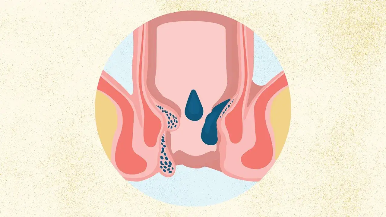 Ilustracja przedstawia hemoroidy, które mogą się nasilać po spożyciu alkoholu.