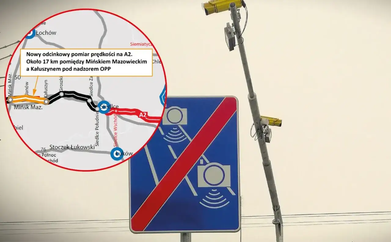 Nowy odcinek pomiaru prędkości na A2 między Mińskiem Mazowieckim a Kałuszynem. Uważaj na kamery!
