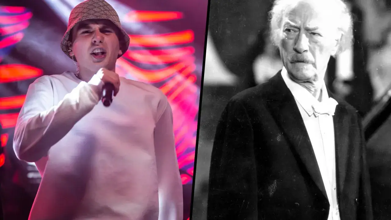 Mata w kapeluszu i młody Paderewski w garniturze.