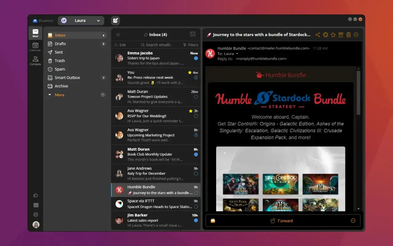 Laura otrzymała e-mail od Humble Bundle z ofertą 