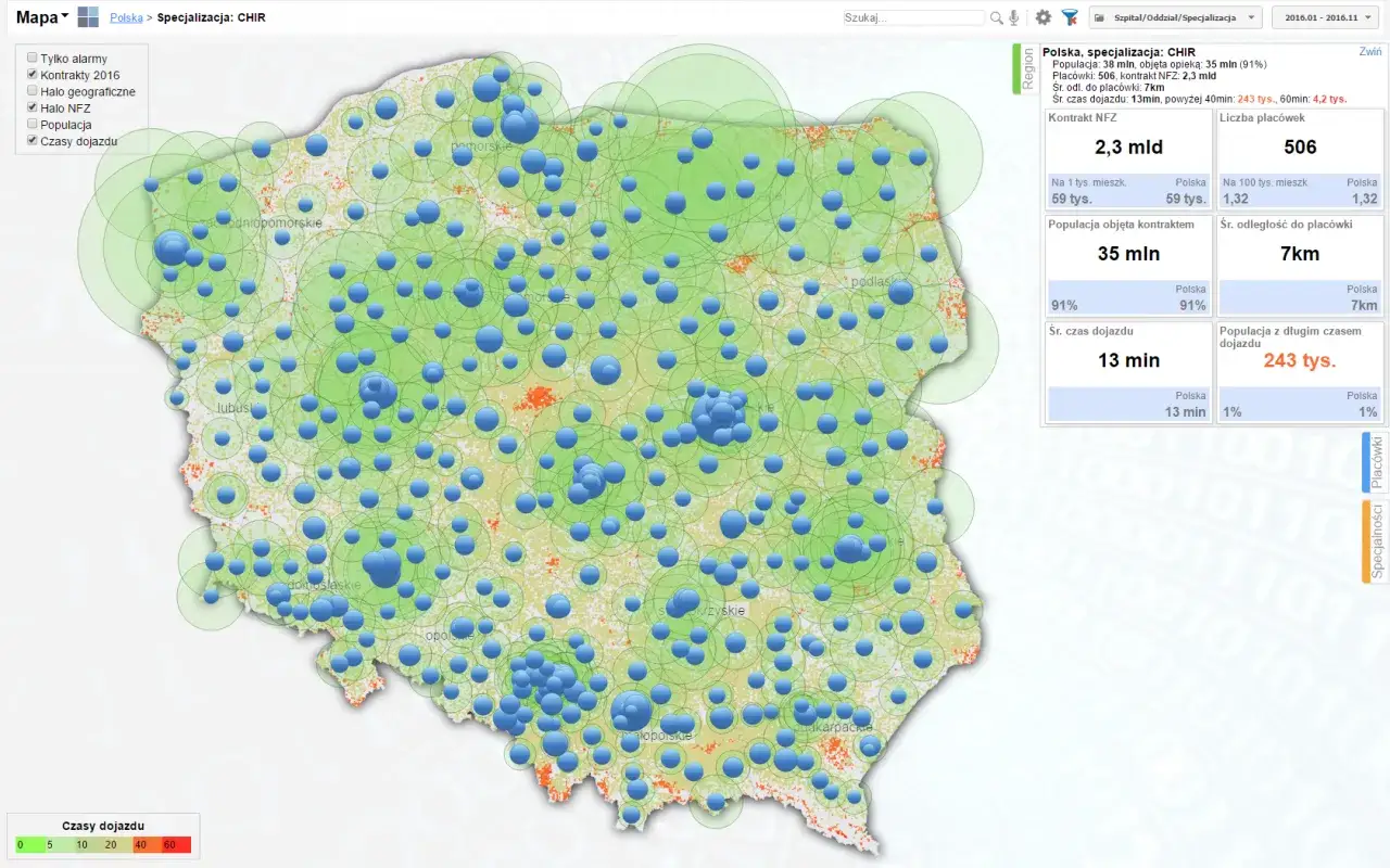 Pacjent szukający pomocy medycznej, mapa placówek NFZ