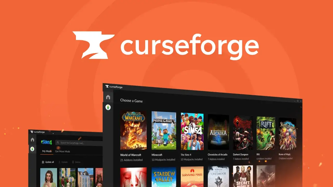 Interfejs aplikacji CurseForge Minecraft