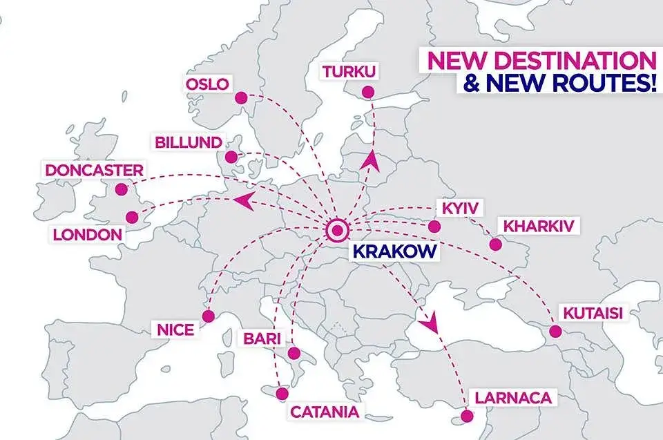 Mapa lotnisk Wizz Air w Polsce