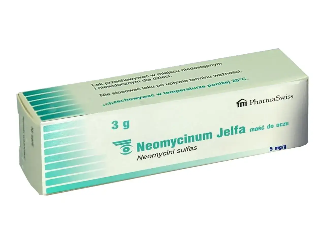 Opakowanie maści do oczu Neomycinum Jelfa z neomycyną.