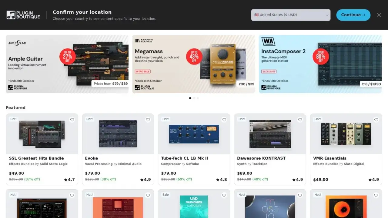 Des plugins pour le mastering audio, avec des offres sur des instruments virtuels et des effets.