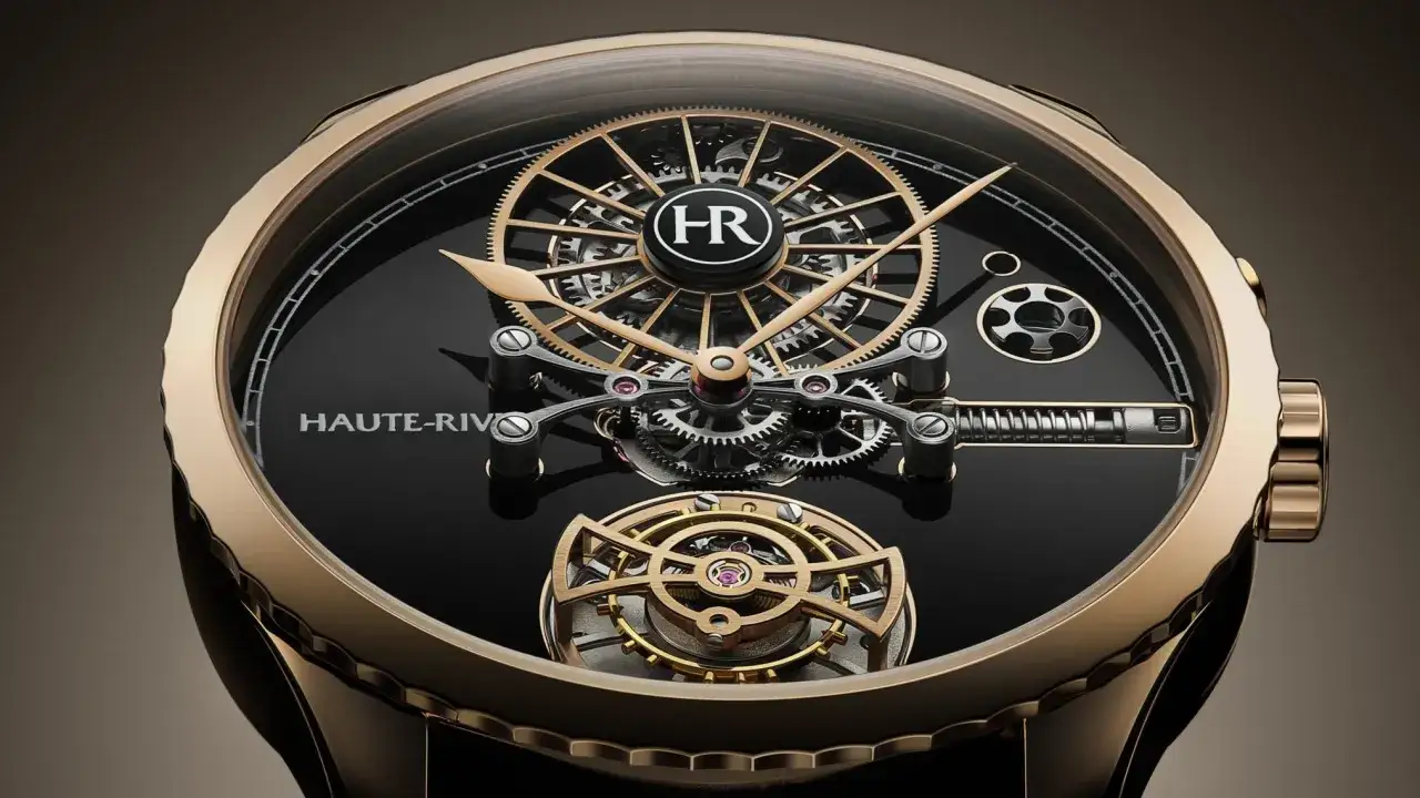 Reloj Haute-Rive con intrincado mecanismo visible y indicador de reserva de marcha.