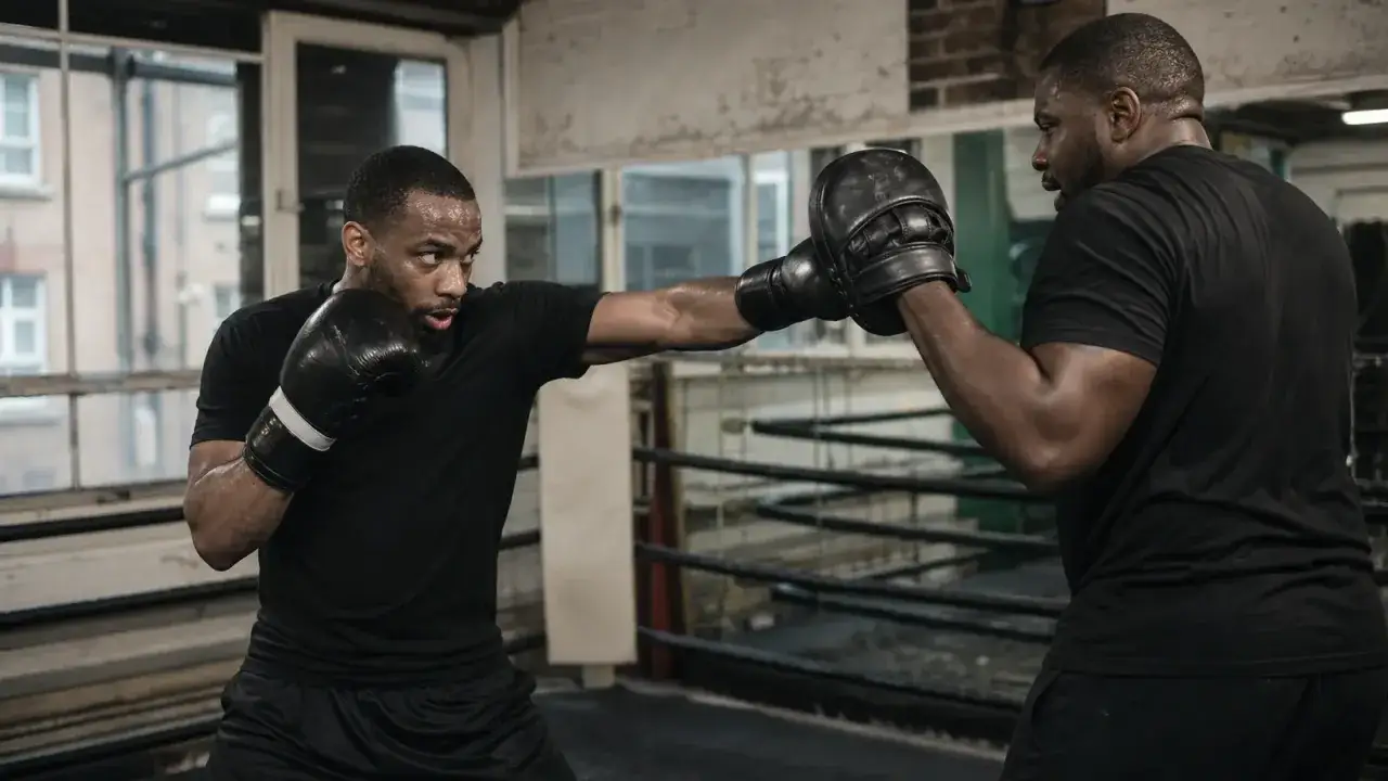 Two men in a boxing ring. One, a boxer, throws a punch while the other, a brawler, blocks it.