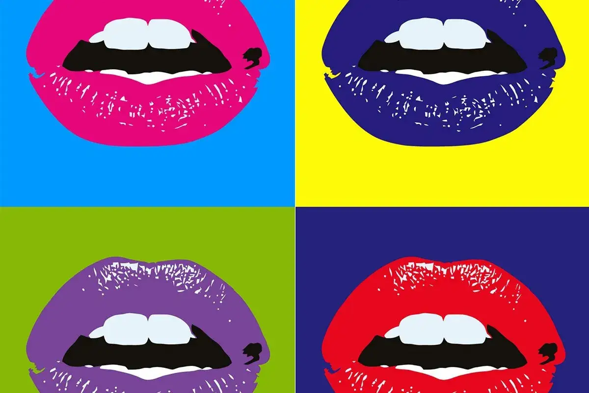 Färgstarka läppar i popkonststil, en hyllning till ikoniska bilder. Popkonst fakta: dessa läppar är inspirerade av Andy Warhols verk.