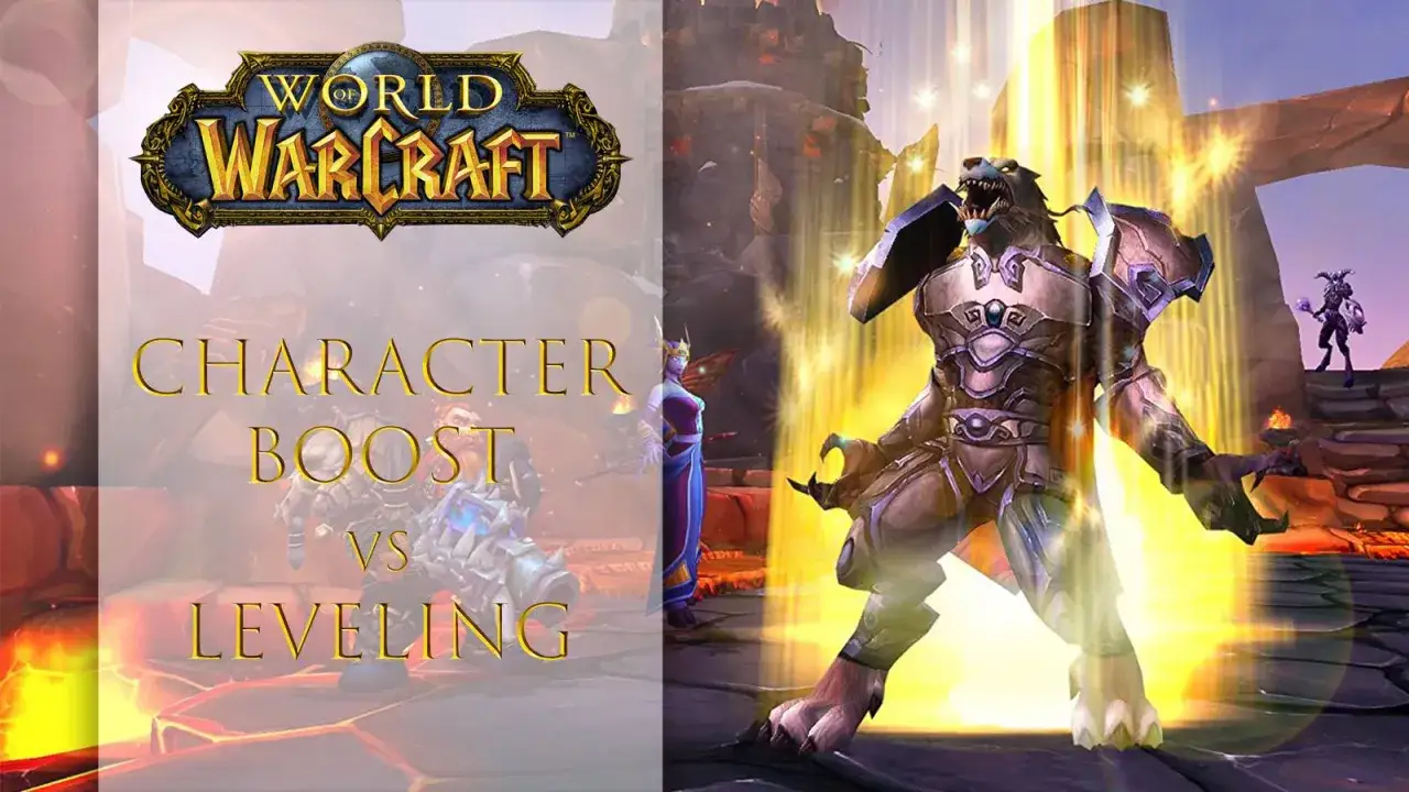 World of Warcraft: wow poziomy! Postać wilkołaka w zbroi otoczona złotym blaskiem, obok napisy 