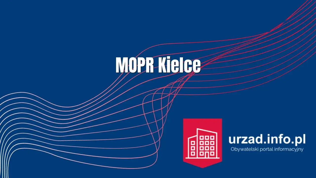 MOPR Kielce - miejski ośrodek pomocy rodzinie, wspierający mieszkańców. Logo urzędu i adres strony urzad.info.pl.