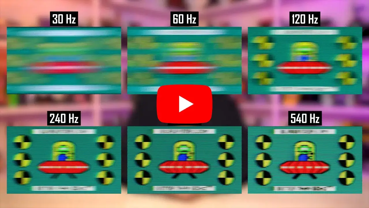 Vergleich von 60 Hz vs 120 Hz: UFO-Bewegungsunschärfe bei verschiedenen Bildwiederholraten von 30 Hz bis 540 Hz.