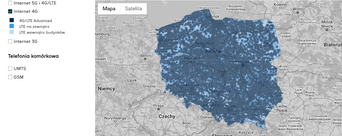Mapa zasięgu Plus