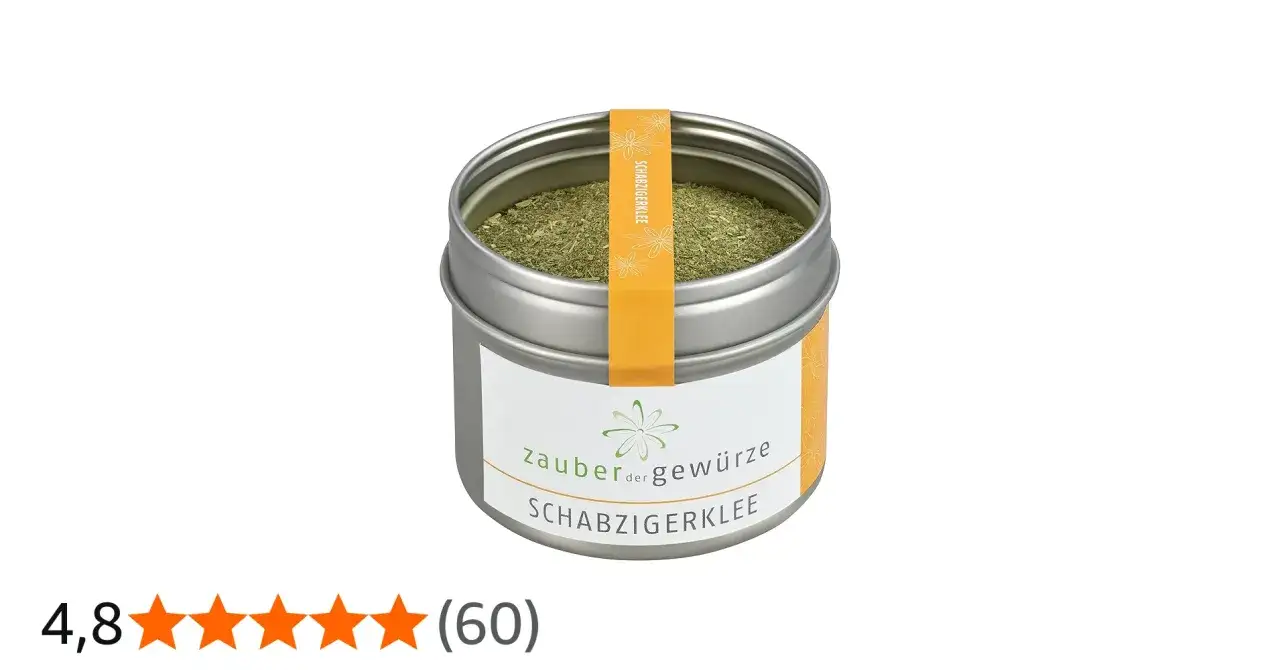 Dose mit getrocknetem Schabzigerklee, einem w&uuml;rzigen Kraut, das zum Kochen verwendet wird.