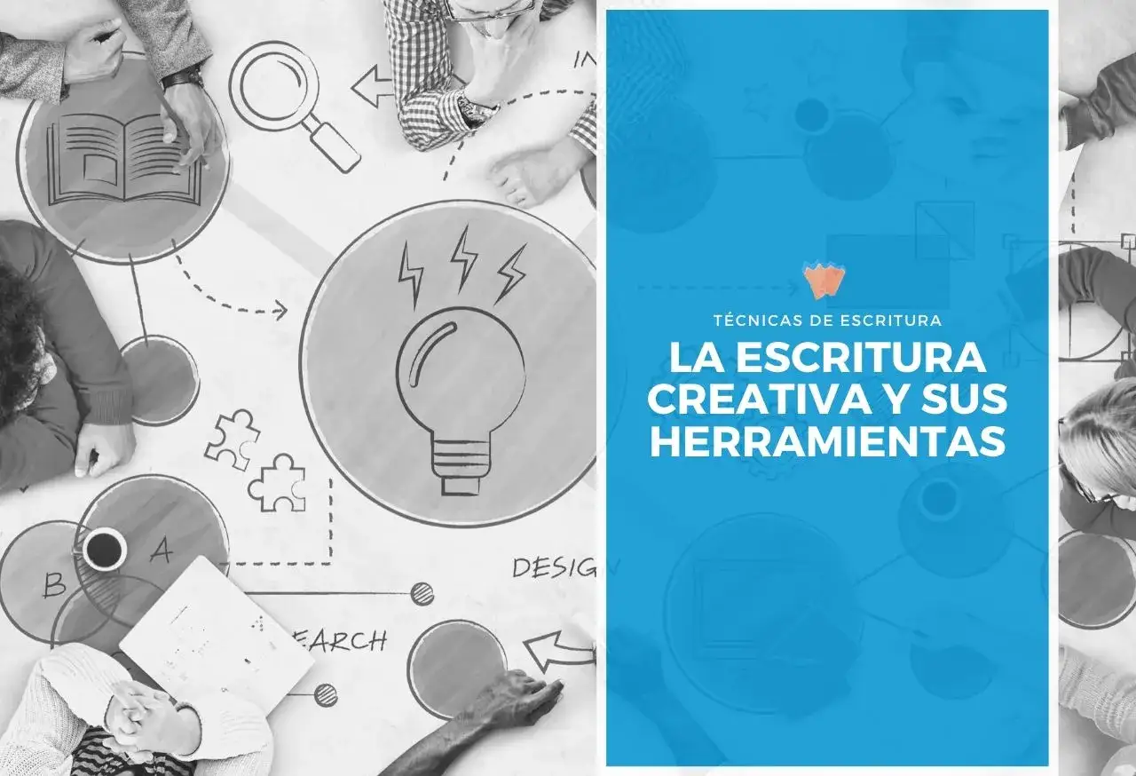 Diagrama de ideas y bocetos para escritores, con una bombilla de inspiraci&oacute;n y el t&iacute;tulo 