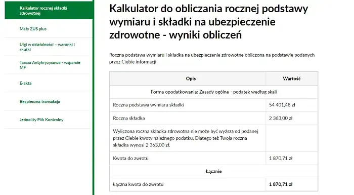 przedsiębiorca rozlicza składkę zdrowotną kalkulator ZUS