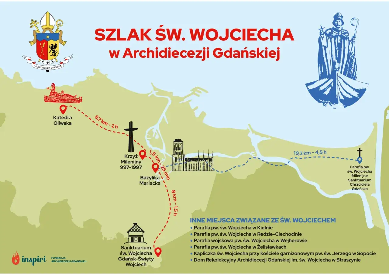 Mapa patronatów Świętego Wojciecha w Europie