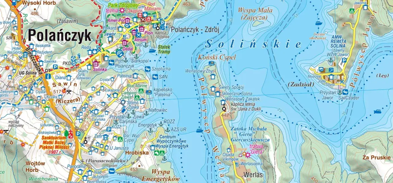 Mapa jezior podkarpacia, jezioro solińskie myczkowskie