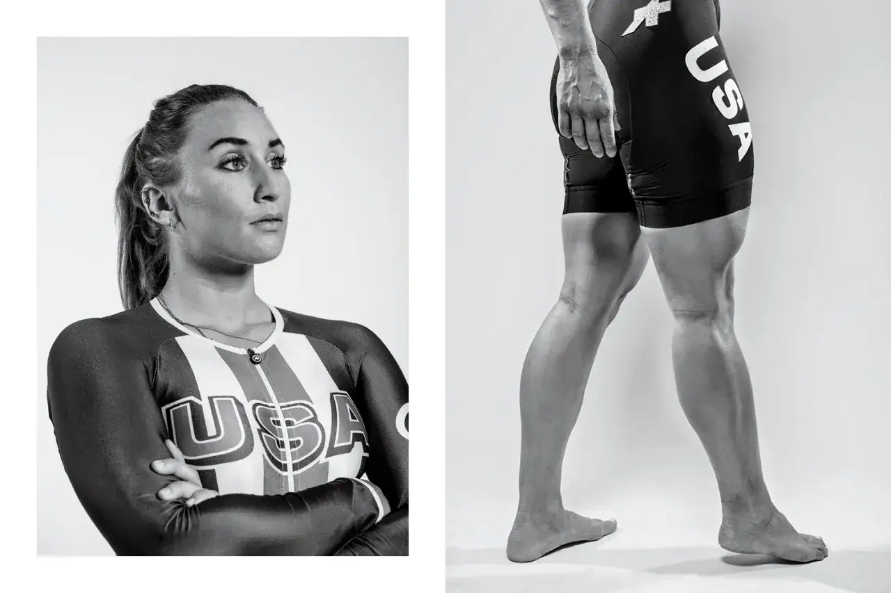 Atleta USA con gambe scolpite, risultato di allenamenti intensi su cyclette. Prima e dopo, la forza si vede.
