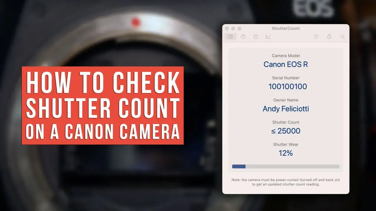Cómo saber cuántos disparos dura una cámara Canon EOS R. Muestra el contador de obturador y el desgaste.
