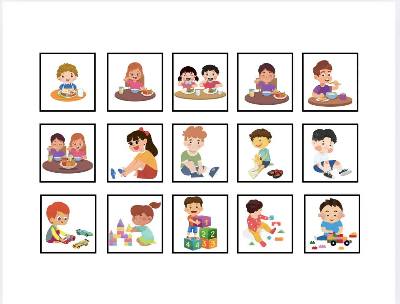 Ilustraciones de ni&ntilde;os comiendo y jugando. Muestra que es tea en un ni&ntilde;o, aprendiendo y divirti&eacute;ndose.