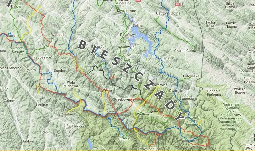 Mapa Bieszczad noclegi miejscowości