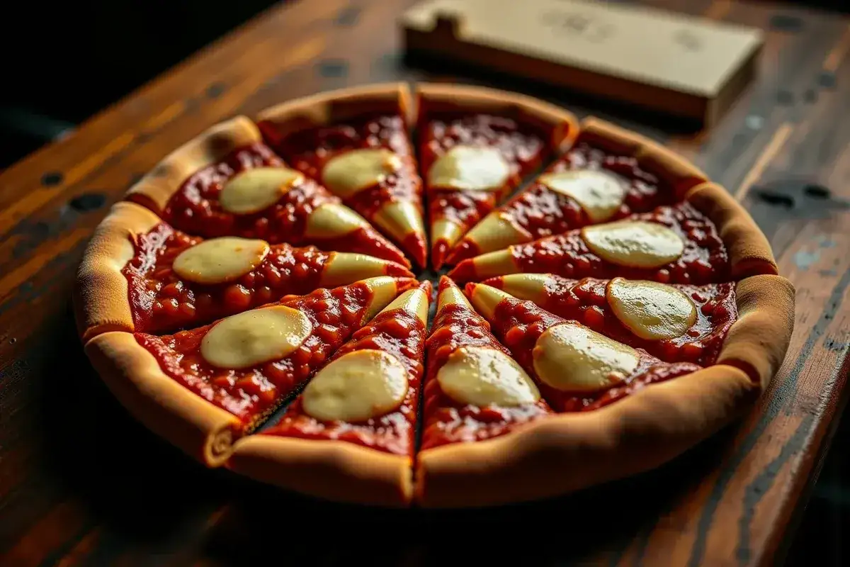 Apetyczna pizza 50 cm z sosem pomidorowym i serem, idealna na wieczór. Zastanawiasz się, ile kalorii ma pizza 50 cm?