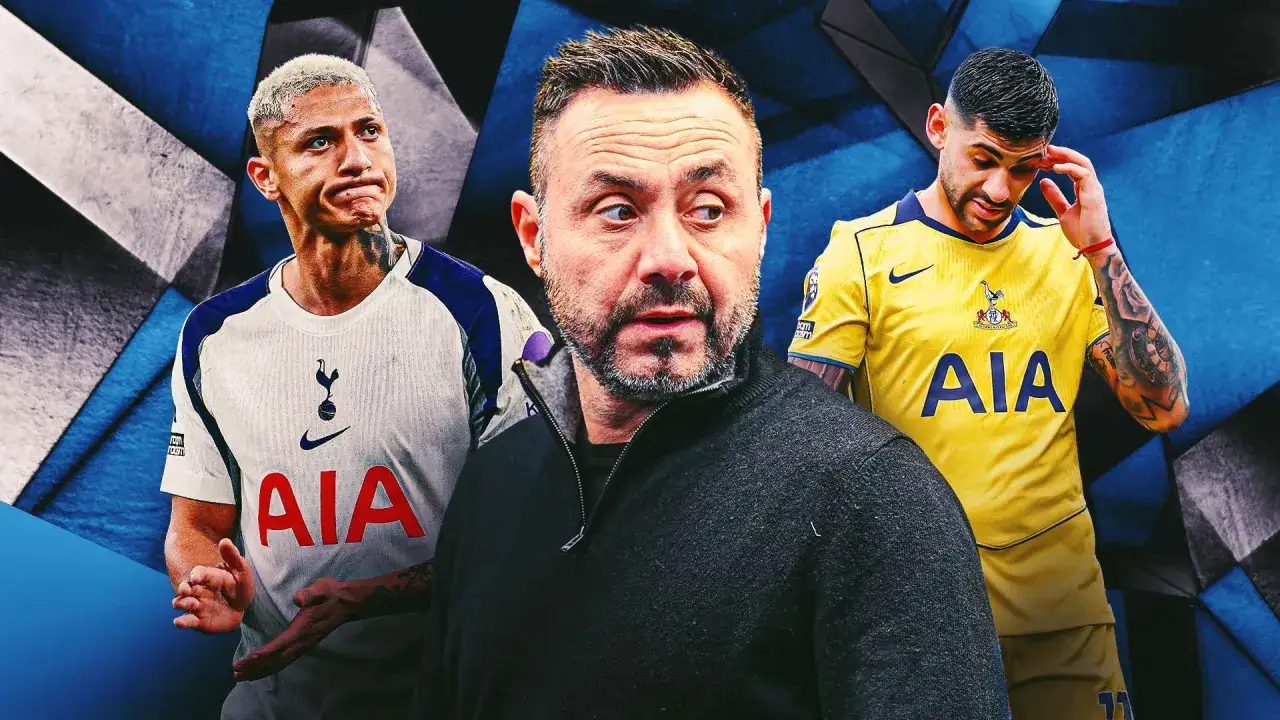 Trener Tottenhamu z zawodnikami w tle.