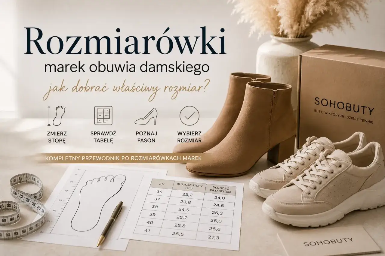 Przewodnik po rozmiar&oacute;wkach obuwia damskiego, w tym Tamaris. Zobacz, jak zmierzyć stopę i dobrać idealny rozmiar but&oacute;w.