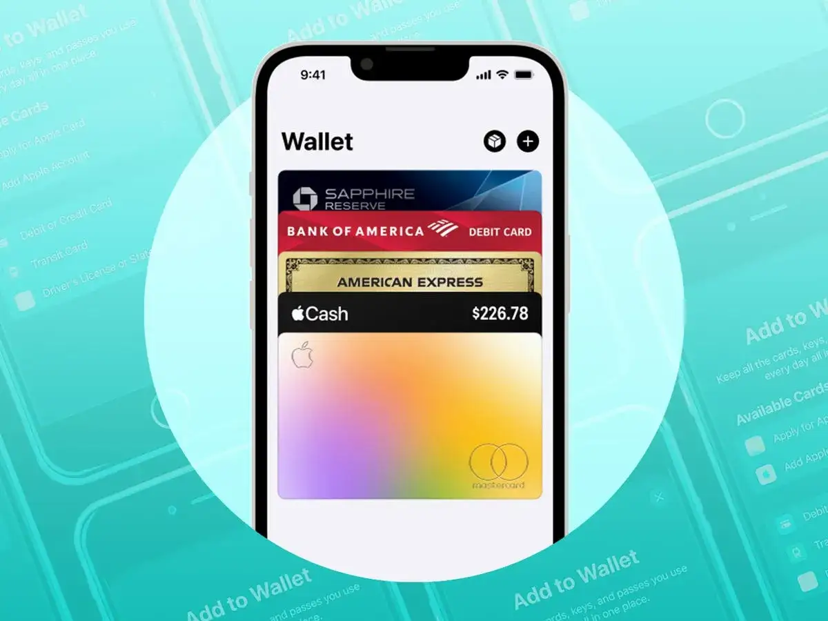 Jak dodać kartę do telefonu? Na ekranie iPhone'a widzisz aplikację Portfel z kartami: Sapphire Reserve, Bank of America, American Express i Cash.