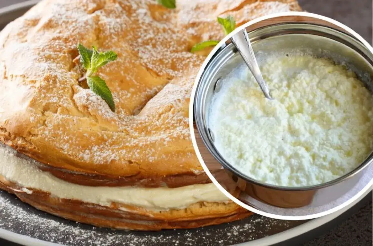 Jak uratować zwarzony krem z mascarpone? Na zdjęciu ciasto z kremem i garnek z masą, która może wymagać poprawy.