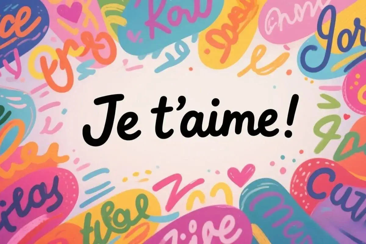 Un fond color&eacute; et joyeux avec des mots doux comme 
