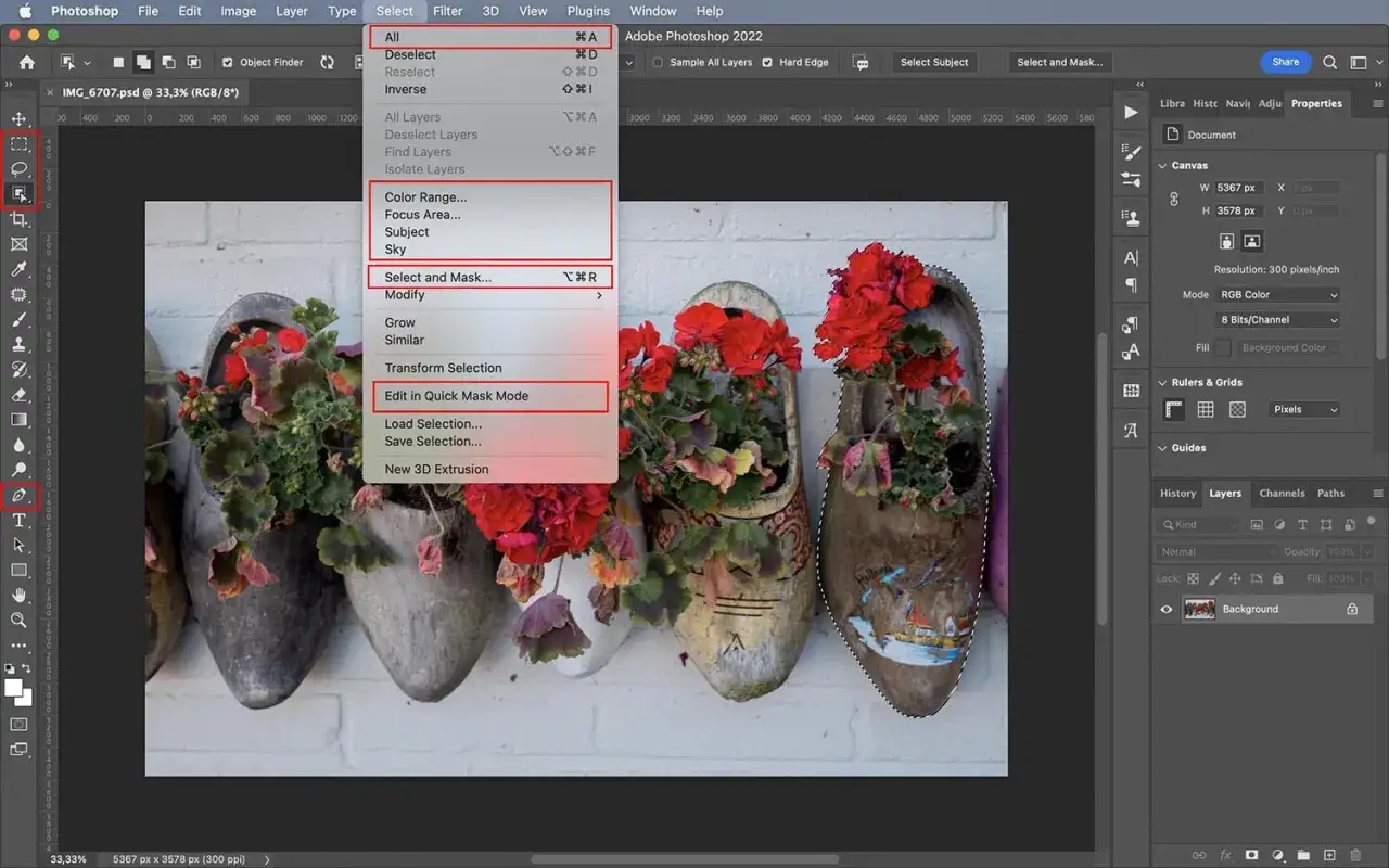 Photoshop menu shows how to cut out an image, with 