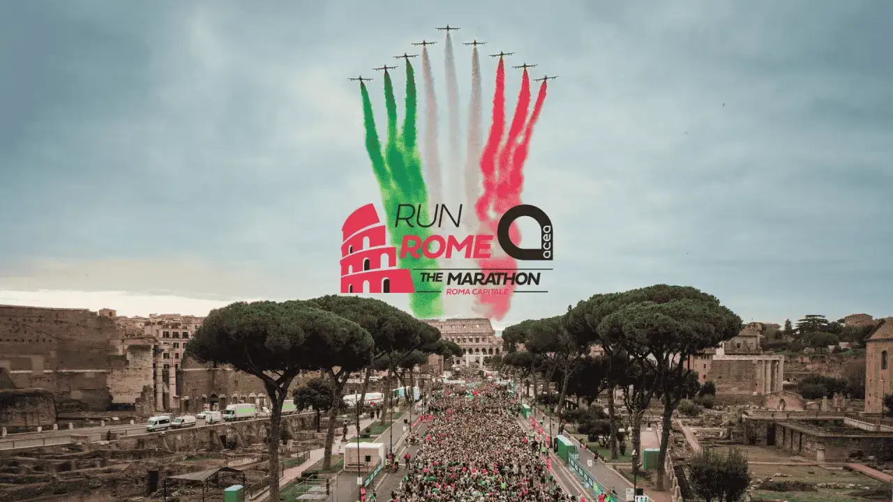 La maratona di Roma, un'esperienza unica dove correre tra storia e bellezza. Aerei tricolore celebrano l'evento.