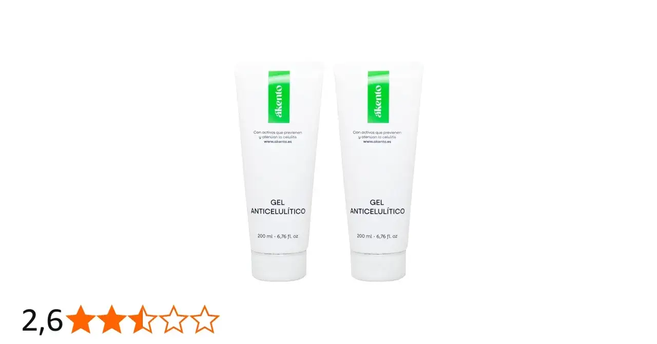 Dos tubos de akento gel anticelulítico, cada uno de 200 ml, listos para combatir la celulitis.
