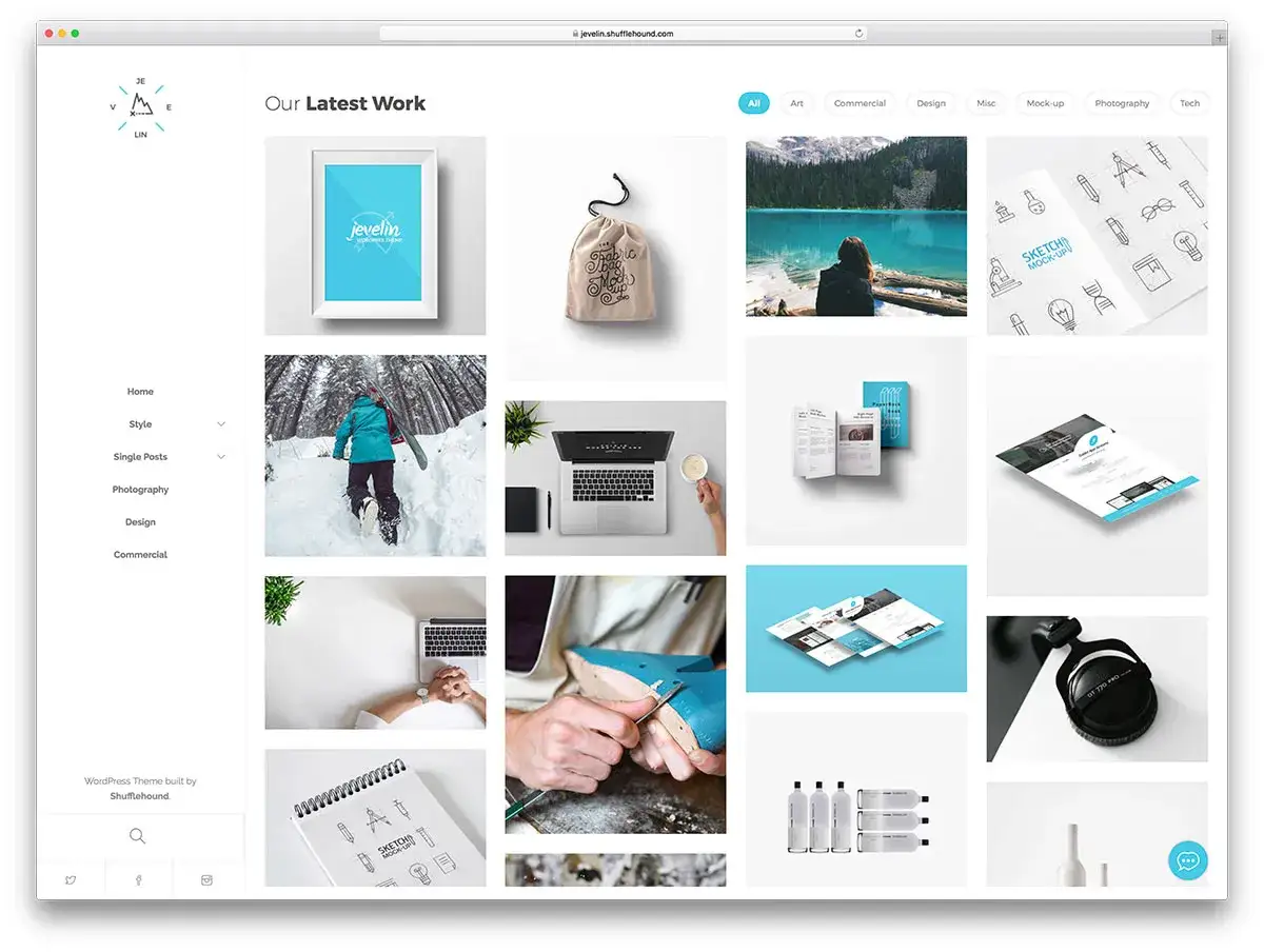 Exemple de site web personnel présentant divers travaux : design, photographie, esquisses.