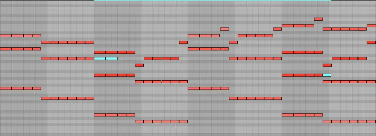 Sekwencja nut w programie muzycznym, tworząca ciekawe, **sus chords**.