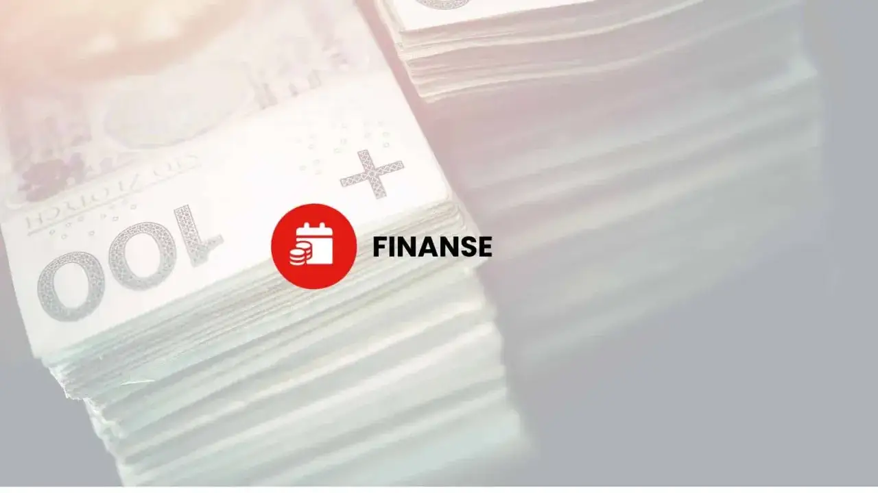 Stos banknotów 100 zł z ikoną kalendarza i napisem FINANSE. Pit 6.