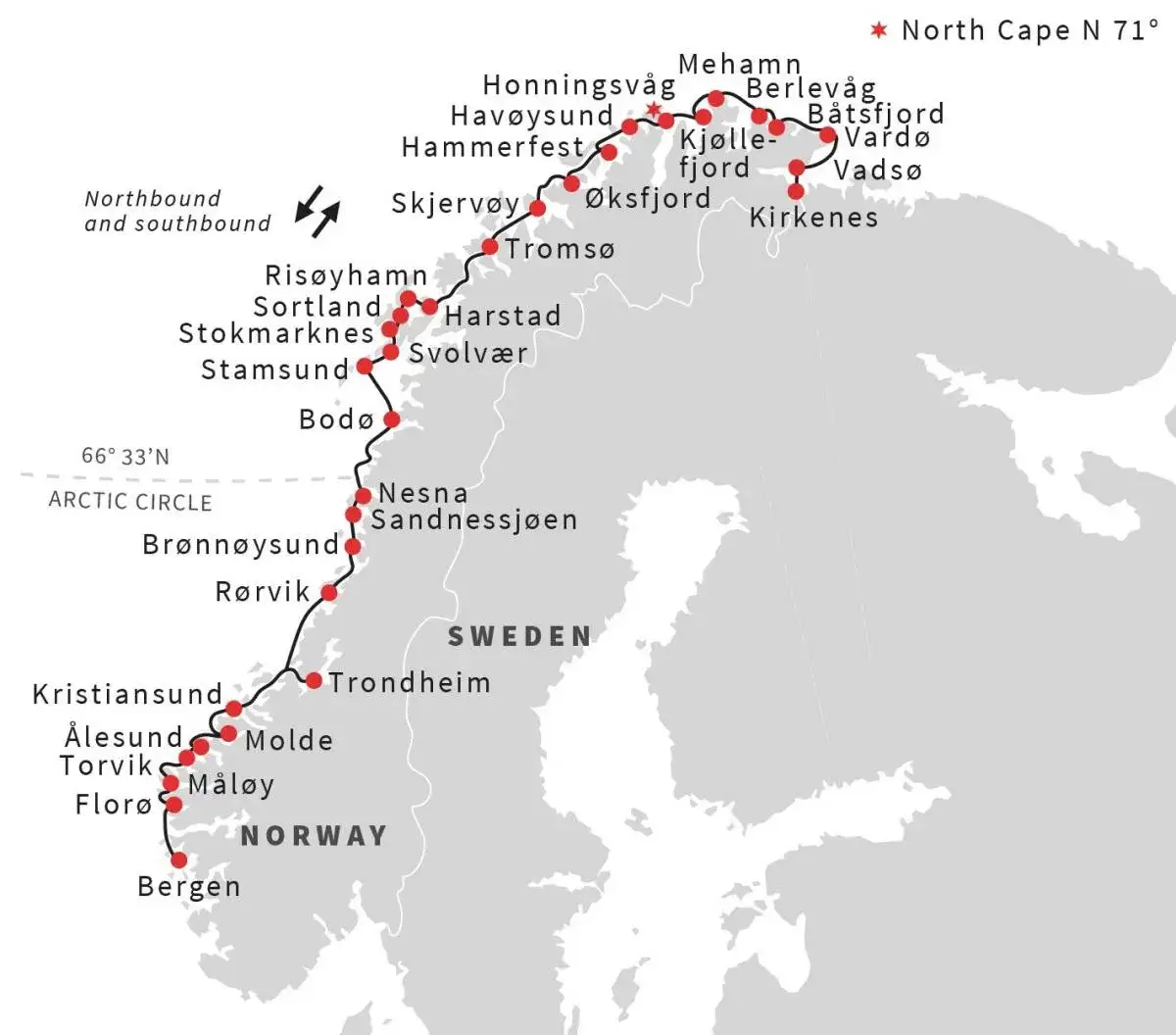 Mapa połączeń promowych Niemcy Norwegia
