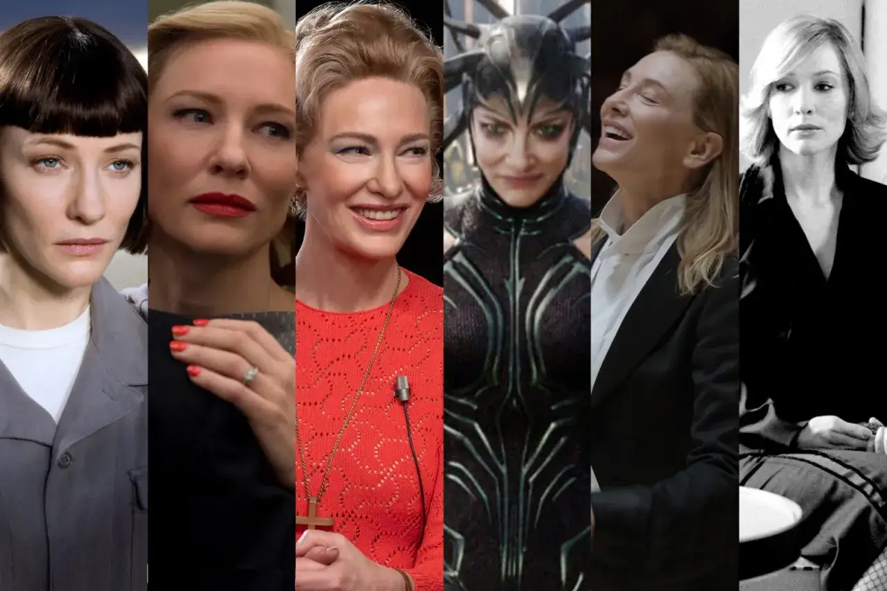 Cate Blanchett w różnych rolach filmowych: od poważnych po złowrogie.