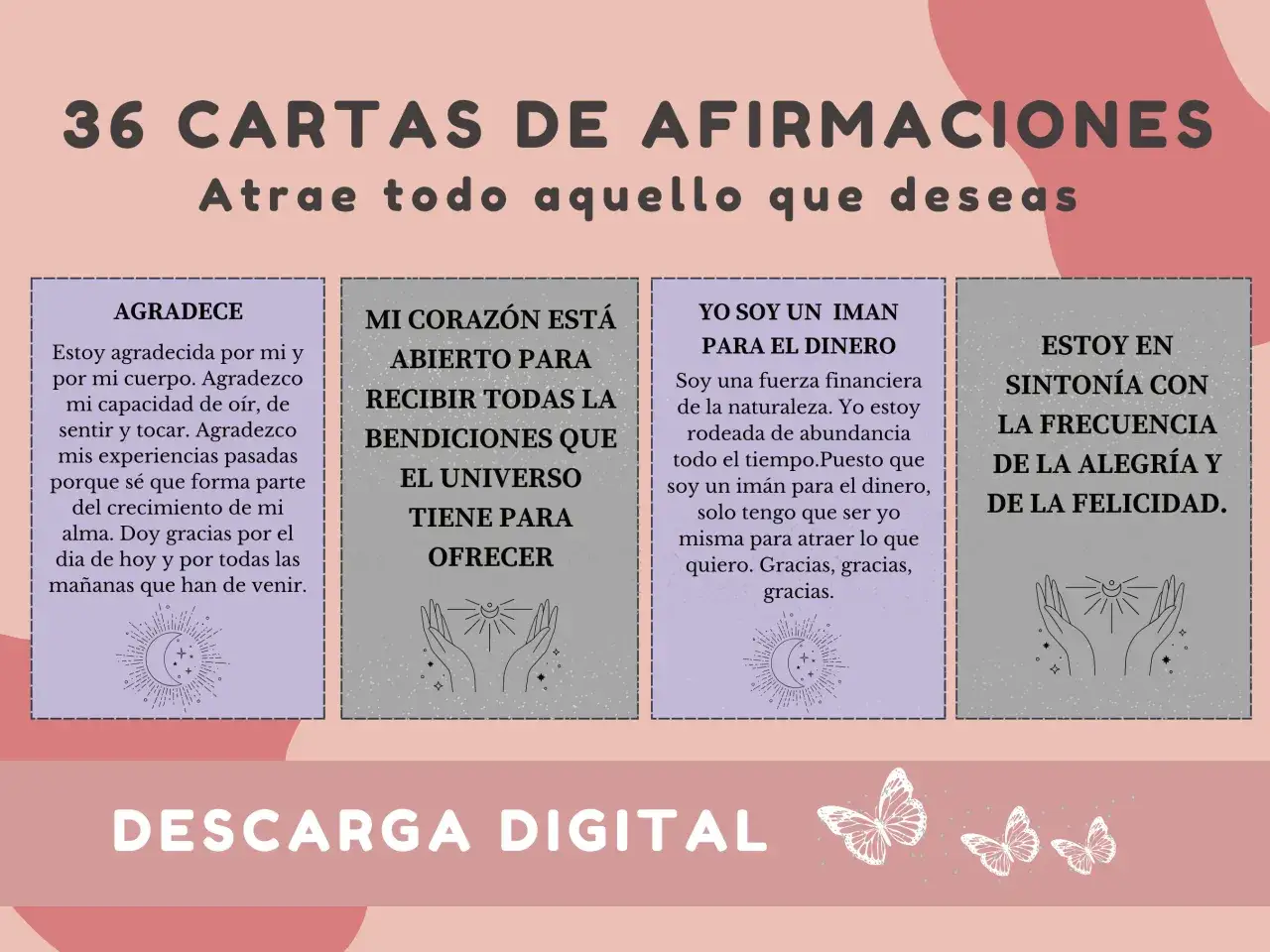 36 cartas de afirmaciones para atraer lo que deseas. Fomenta el optimismo con frases positivas de la vida.