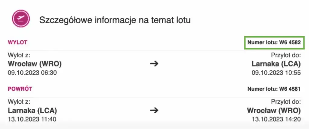bilet Wizz Air numer lotu