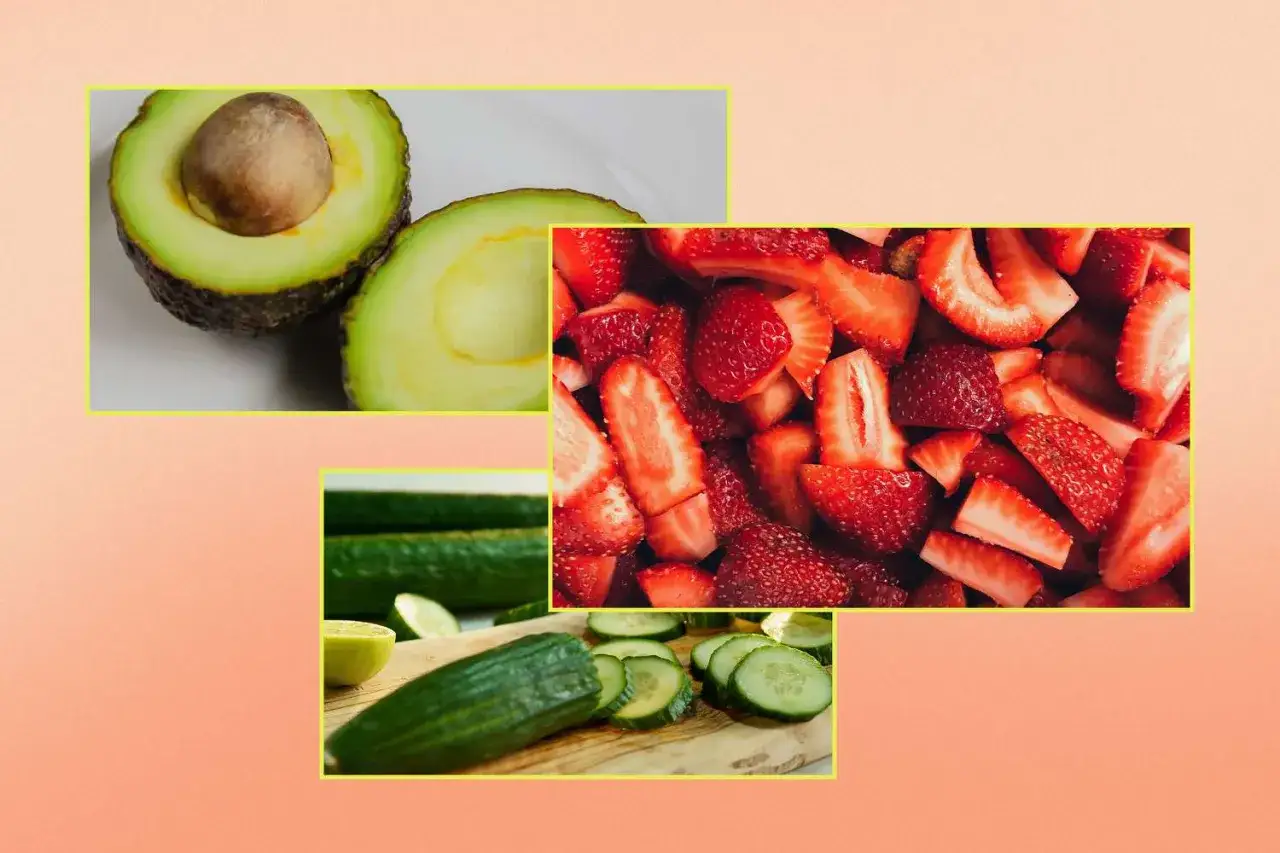 Avocat, fraises et concombres : des exemples de 10 aliments bon pour la peau.